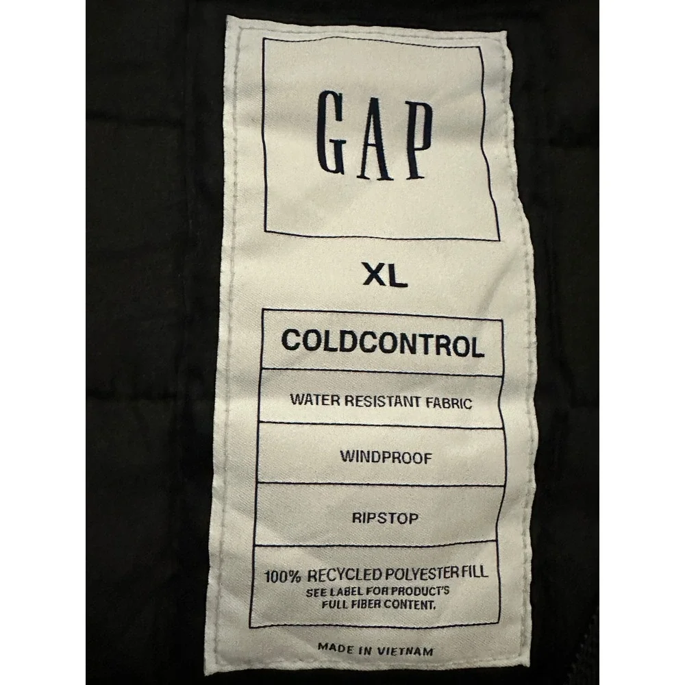 Gap Mens XL Puffer Vest Black ColdControl Water Resistant Ripstop